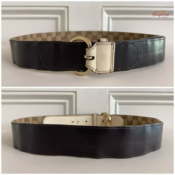 Authentic Gucci Brown Monogram Canvas Leather Gold Horsebit Ring Belt Size 90/36 - Picture 6 of 13